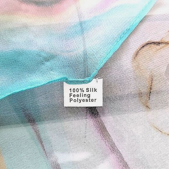 Vtg multicolour pastel watercolour oversized chiffon scarf - Picture 4 of 10